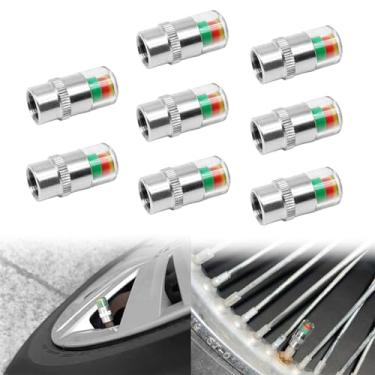 Imagem de 8 peças de tampas de haste de válvula de monitor de pressão de pneu de carro, universal 32PSI monitor de pressão de pneu de carro, tampas de haste de válvula, indicador de sensor, indicador de alarme