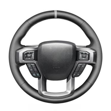 Imagem de MEWANT Capa de volante de carro DIY de couro de microfibra para Ford F-150 2015-2020 / F-250 2017-2021 / F-350, F-450, F-550 2017 / F-600 2020 / F-650, F-750 2021