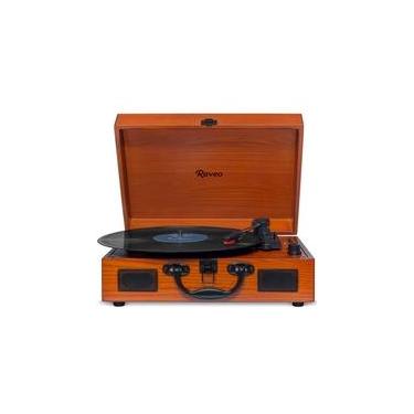 Imagem de Toca Discos Raveo Vitrola Sonetto Wood, Bluetooth, USB, Marrom - 90-08226