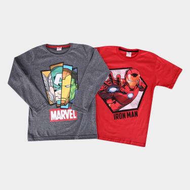 Imagem de Kit Camiseta Infantil Marvel Malha Avengers Homem de Ferro Menino - 2 Peças-Masculino