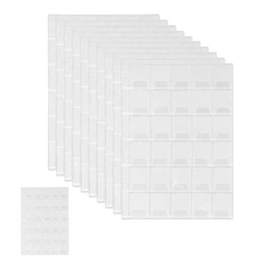 Imagem de 10 folhas de páginas de coleção de moedas, mangas de inserção de fichário de moedas de grade 5 x 15 cm 3 furos para álbum de moedas, protetores de fichário para coleção de moedas de carimbo medalhão