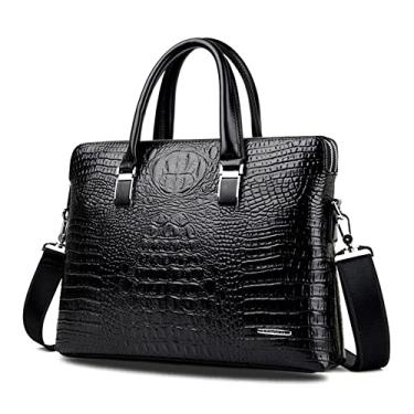 Imagem de ANNI RIEL Bolsa masculina de couro com estampa de crocodilo, bolsa mensageiro, bolsa de couro, maleta, escritório, trabalho, Preto