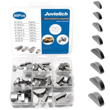 Imagem de Juvielich Kit sortido de 80 peças de chave Woodruff, Metirc, chave de semicírculo Woodruff, aço carbono, preto, chave de meia lua, chave de manivela de eixo de chaveta, acionamento paralelo para