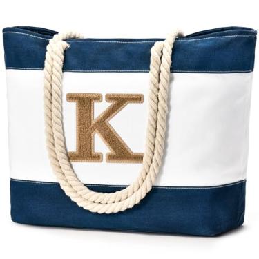 Imagem de Becokan Sacola de lona para praia e férias essenciais para a praia, presentes de aniversário personalizados para mulheres, mães e mulheres, Azul escuro, Large