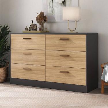 Imagem de Cômoda Divino 6 Gavetas 100% Mdf Preto/Olmo - Manbel