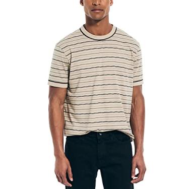 Imagem de Nautica Camiseta masculina listrada feita de forma sustentável, Lenha, G