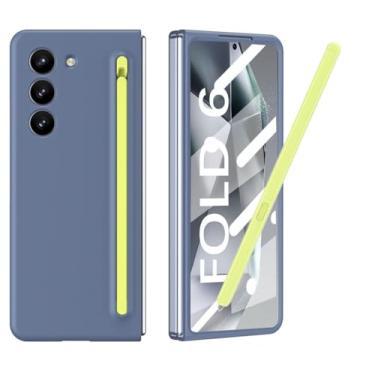 Imagem de Factemory Capa fina Z Fold 6 com S Pen compatível com Samsung Galaxy Z Fold 6 com caneta S compacta integrada, suporte e compartimento de armazenamento para caneta, com 3 pontas (caneta azul gelo