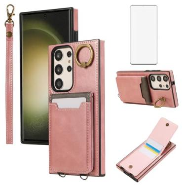 Imagem de Asuwish Capa de telefone para Samsung Galaxy S23 Ultra 5G com protetor de tela de vidro temperado capa carteira e suporte de anel fino suporte para cartão celular de couro PU S23Ultra 23S S 23 23Ultra