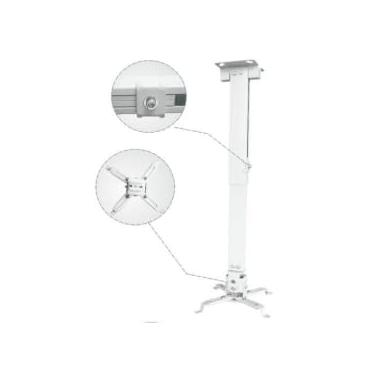 Imagem de Suporte de teto branco para projetor LopBast serve para teto plano ou inclinado com altura ajustável de 43 cm a 65 cm com comprimento extensível para casa e escritório
