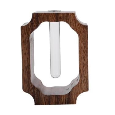 Imagem de Gralara Vaso de vidro Bonsai Vaso de flores Suporte de madeira Recipiente de flores secas Planta Terrário para sala de estar Escritório Hidroponia Casa