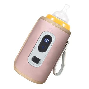 Imagem de Aquecedor de Mamadeira Usb Com Tela Lcd, Temperatura Ajustável, Aquecimento Preciso, Portátil, Aquecedor de Garrafa de Leite para Viagens (Rosa)
