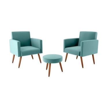 Imagem de Kit com 2 Poltronas Decorativas 64cm e Puff Retrô Multimóveis Cr45270 Verde Menta