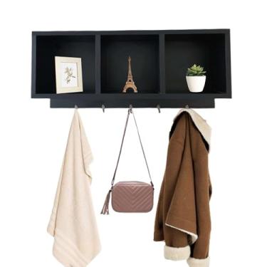 Imagem de Nicho 3 Divisórias Prateleira com Ganchos Decorativo Porta Chaves Quarto Preto 60x26x15cm