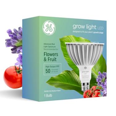 Imagem de GE Lâmpada LED Grow, PAR38 Holofote, Luzes LED de Cultivo Interno para Flores e Frutas, Espectro de Luz Vermelha Avançada, Vida Útil de 25.000 Horas, 50 PPF, 1 Pacote (Embalagem Pode Variar)
