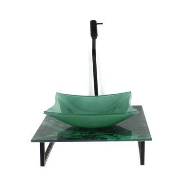 Imagem de Kit Cuba Vidro Quadrada 10Mm Tampo Vidro 40Cm X 40Cm Mármore - Cubas E