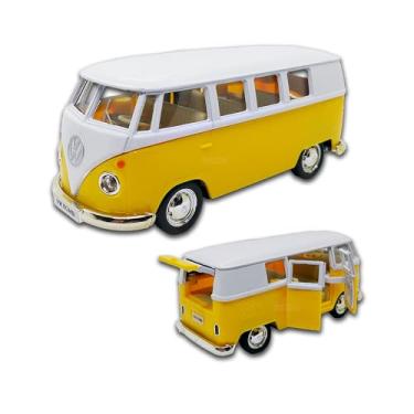 Imagem de Miniatura de carro Kombi 1969 em metal, Carrinho de ferro Kombi, 1:32, 13 CM, RMZ City (Amarelo e Branco)