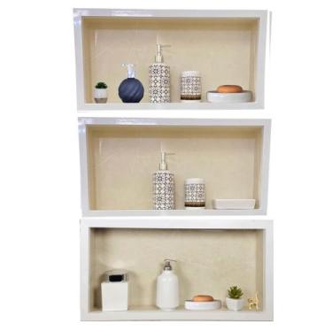 Imagem de Kit 3 Nichos Para Banheiro Em Porcelanato Branco 60x30x10 cm - PHZ, Cr