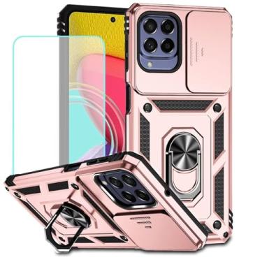 Imagem de Vokuha Capa para Galaxy M53 5G, capa para Samsung M53 SM-M536B com protetor de tela de vidro temperado e capa deslizante para câmera, capa magnética com suporte de anel giratório de 360° para Samsung