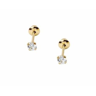Imagem de Par Brinco De Zirconia 5mm Em Ouro 18k-750 - DG Presentes