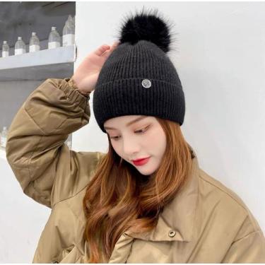Imagem de Gorro Touca de Inverno Grossa Feminino Forrada Lã Quentinha Trico Simb