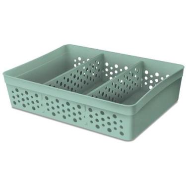 Imagem de Cesto Organizador Rattan c/ 2 Divisórias Tam GG P/ Joias Maquiagem Miu