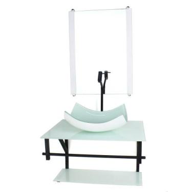 Imagem de Gabinete de vidro para banheiro 60cm ap cuba retangular curvada  branc