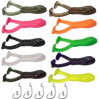 Imagem de Kit 10 Isca Sapo Soft Frog 7,5cm Sinking + 5 Anzol Offset 2/0 Para Pes