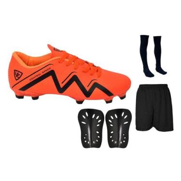 Imagem de Chuteira Campo Control Speed Gramado Travas Futebol Nova + Meião Short