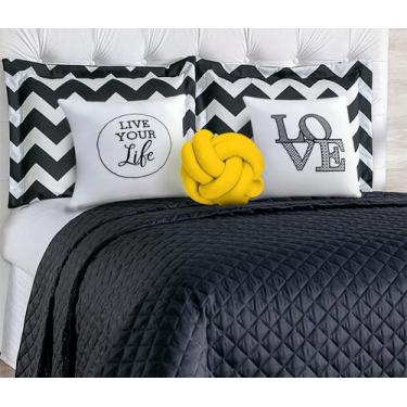 Imagem de Kit Cobre Leito Isabela Casal Padrão Nozinho Preto Amarelo 8pç Lovely 