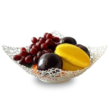 Imagem de BIOGRAT Tigela de frutas branca para balcão de cozinha, 22,5 x 9,5 cm (não grande) Cesta decorativa de arame de metal de bancada feita à mão para frutas, pães, lanches