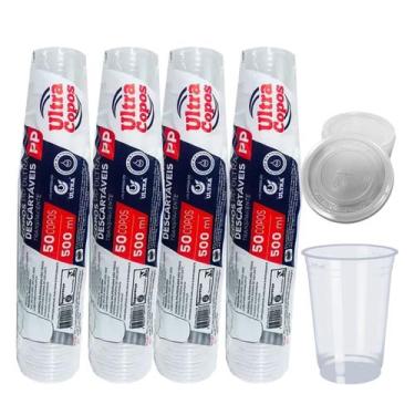 Imagem de Copo 500ml descartavel c/tampa pp liso 200 unid chopp suco - Ultra cop