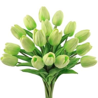 Imagem de Beferr 18 peças de tulipas artificiais tulipas artificiais toque real buquês de flores falsas arranjos para Páscoa primavera flores decoração de mesa casa verde