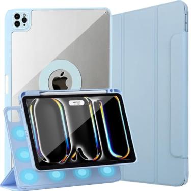 Imagem de Changjia Capa para iPad Pro de 13 polegadas M4 (2024) 7ª geração com suporte para lápis, capa magnética removível, capa protetora de couro sintético inteligente para despertar/hibernar automática fina