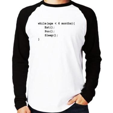 Imagem de Camiseta Raglan Eat Poo Sleep Código Manga Longa - Foca na Moda, Branc