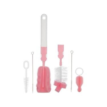 Imagem de Kit Escovas de Mamadeira e Canudo Buba Rosa - 6 Peças