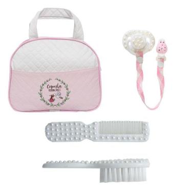 Imagem de Kit Bolsa Saida Maternidade Rosa Escova, Pentinho e Chupeta - Saída Ma