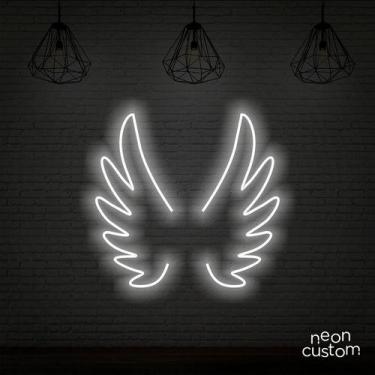 Imagem de luminaria letreiro Neon Led Asas Anjinho 100x100 luminoso decoração p/