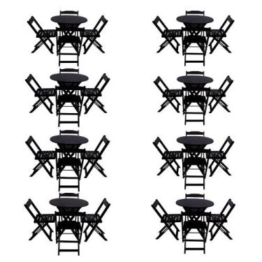 Imagem de Kit 8 Jogos de Mesa Dobravel com 4 Cadeiras Tampo Redondo 70x70 Preto 