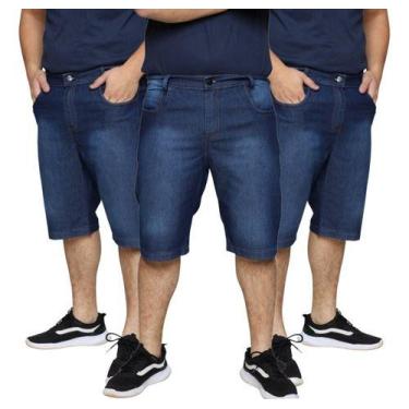 Imagem de Kit 3 Bermudas Jeans Masculina Tradicional Algodão Plus Size Premium -