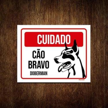 Imagem de Kit 3 Placas Cuidado Cão Cachorro Bravo Doberman - Sinalizo.Com