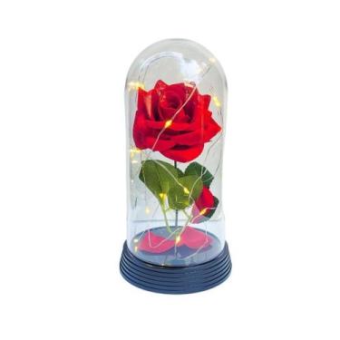 Imagem de Luminária A Rosa Encantada Vermelha 20 Cm Base Preto Quente - Amor Lin