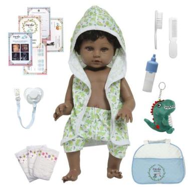 Imagem de Boneco Reborn Negro 46cm Saída de Banho Jacaré 100% Vinil - Cegonha Re