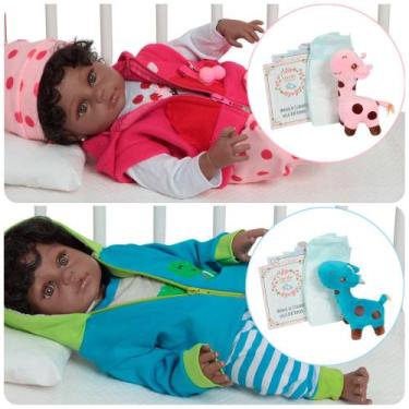 Imagem de Kit 2 Bebê Reborn Casal Gêmeos Girafinha Sapinho Pode Banho - Cegonha 