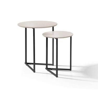 Imagem de Mesa Lateral Jade Pé De Ferro Estilo Industrial Preto/off