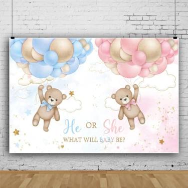 Imagem de Canessioa Pano de fundo de urso balão rosa ou azul para ele ou ela, pano de fundo revelador de gênero, o que será o bebê, fundo fotográfico, festa, chá de bebê, recém-nascidos, adereços de estúdio de