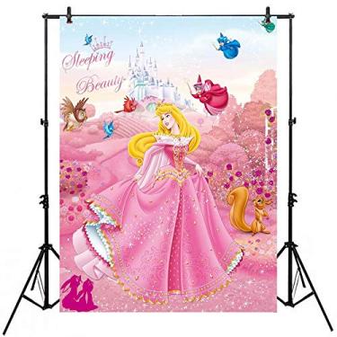 Imagem de VV Backdrop - Pano de Fundo da Bela Adormecida para Festa de Aniversário Infantil e Chá de Bebê, Flor Rosa, Princesa, Aurora, 12 x 17 cm, Poliéster, Lavável, Sem Rugas, Dobrável, Durável
