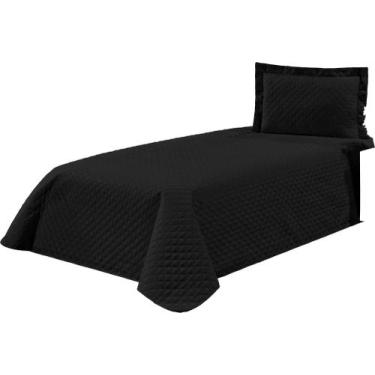 Imagem de Kit Cobre Leito Solteiro Kaique 02 Peças Liso Ideal Cama Box preto - F