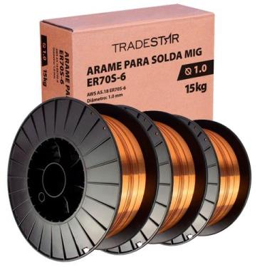 Imagem de Kit 3 Rolos Arame Para Solda Mig Com Gás 1,0 mm 15Kg Er70s-7 - Tradest
