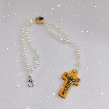 Imagem de Terço de Pulso Pulseira Nossa Senhora Aparecida De Pérola Madeira Masc