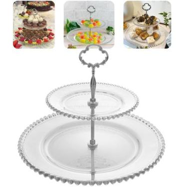 Imagem de Porta doces prato duplo 2 andares de cristal pearl festas cupcakes wol